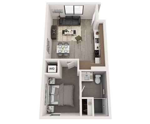 Floor plan for 1 bed, 1 bath, 570 sqft